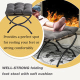 WELL-STRONG 15" Foldable Foot Stool Ottoman with Metal Frame - Washable Dark Grey Upholstered Indoor/Outdoor Footrest for Living Room, Bedroom, Patio - Space-Saving Compact Design WELL-STRONG