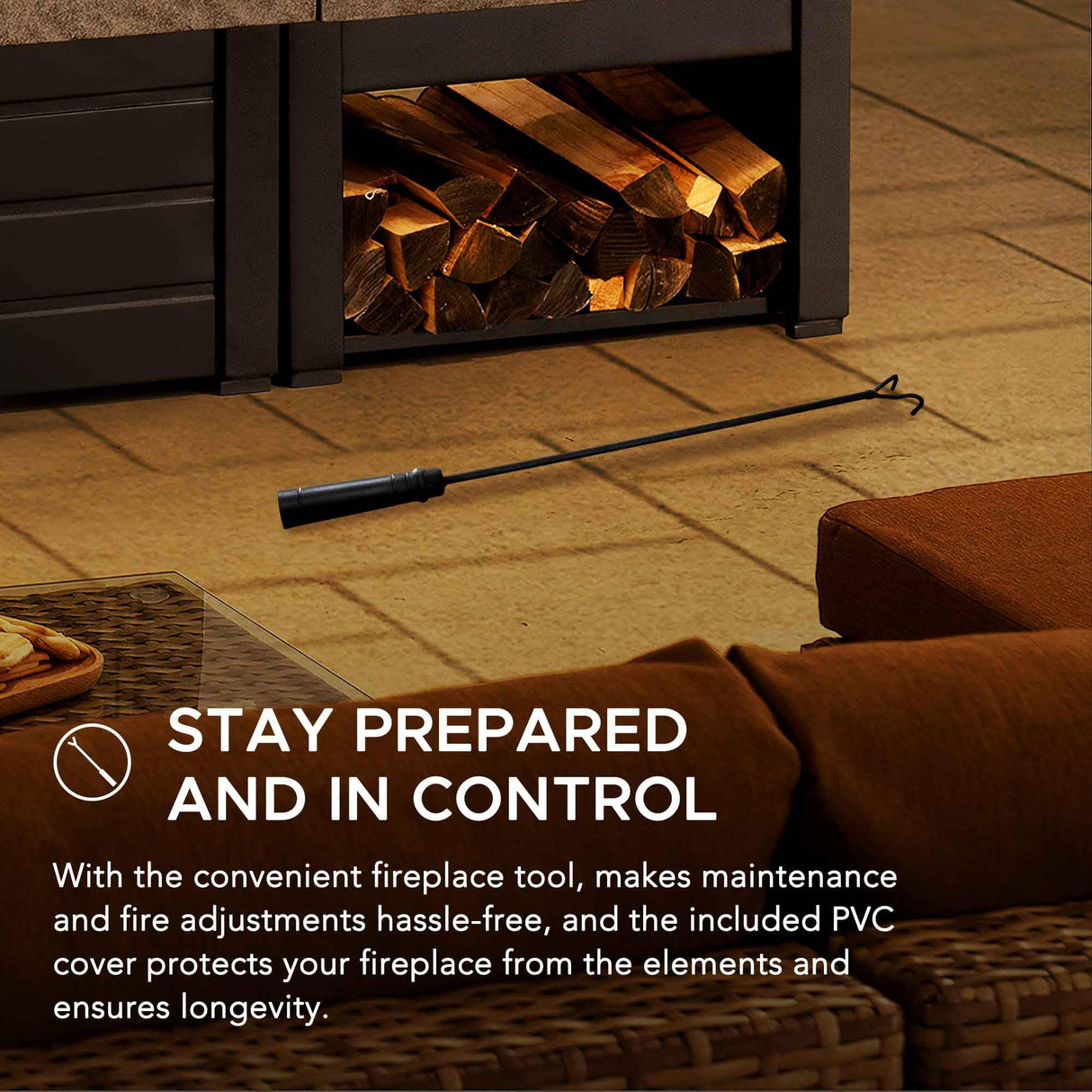 Sunjoy Wood Burning Fireplace, Outdoor Patio Steel Fireplace with Chimney, Log Holders, Fireplace Tool and PVC Cover, Black Sunjoy