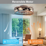 SHLUCE Caged Flush Mount Ceiling Fan with Lights, Farmhouse Rustic Bladeless Ceiling Fans with Lights and Remote, Low Profile Small Fandelier Ceiling Fan with Light for Bedroom, Kitchen, Black SHLUCE