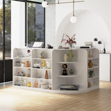 ROMSHINE Reception Desk for Retail and Checkout, L-Shape Front Desk with 3 Drawers and Display Shelves, Reception Counter Table for Shop, Salons, White ROMSHINE