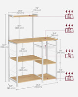 VASAGLE Baker's Rack, Microwave Stand, Kitchen Storage Rack with Wire Basket, 6 Hooks, and Shelves, for Spices, Pots, and Pans, Golden Oak and Cloud White UKKS035W09 VASAGLE