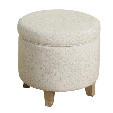 Homepop Home Decor | Upholstered Round Storage Ottoman | Ottoman with Storage for Living Room & Bedroom with Flared Legs. Linen. Large HomePop