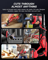 Reciprocating saw, Enhanced 3500 SPM Low Noise Brushless Motor, High-Performance 2*21V 4.0 Ah Batteries Extended Standby, 8 pcs Versatile Alloy Steel Blade Set Easily Cut Through Wood, Metal, ABS etc. Eioehtl