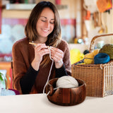 Wooden Yarn Bowl Holder, Craft Knitting Bowl with 8pcs Metal Crochet Hooks, 7.9''Large Yarn Holder Dispenser Yarn Storage Bowls, for Knitters & Crocheters (Brown 7.9 inch) Sewovvmu