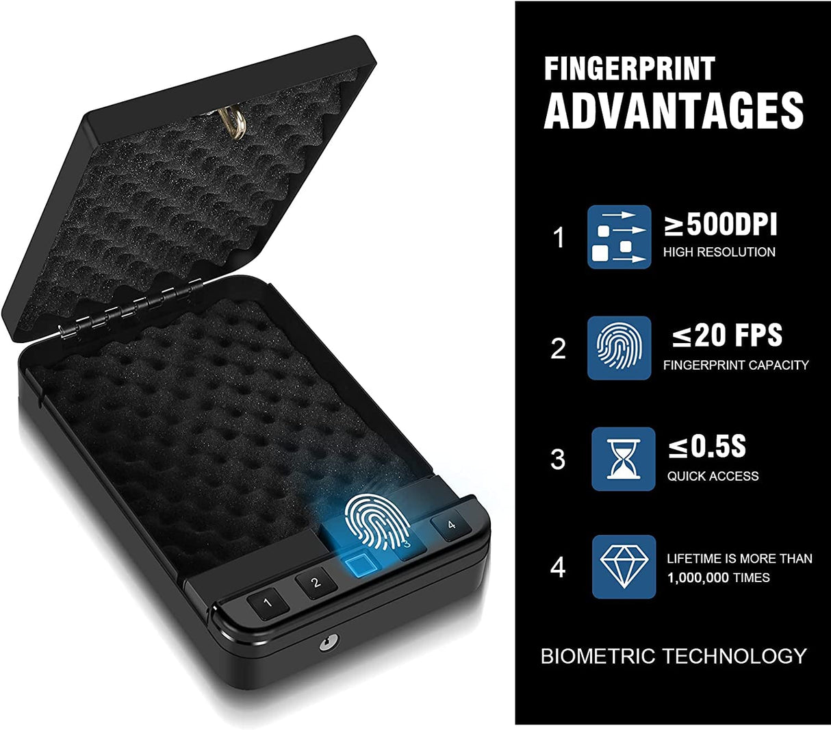 Biometric Gun Safe for Pistol, Quick Access Fingerprint Handgun Safe Firearm Lock Box,Gun Case for Home/Car/Travel - Upgraded Biometric/Keypad/Key Access,Silent Mode (Fingerprint Version) LANGGER V