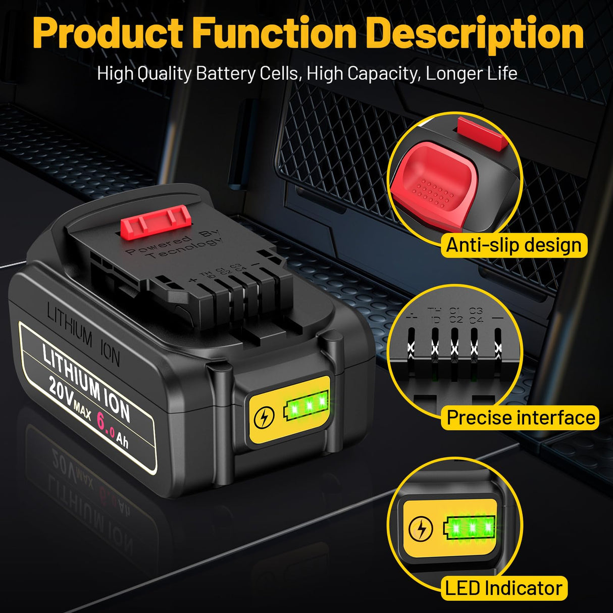 Futurebatt 20V Max Battery for DEWALT 20-Volt MAX Tools 6.0Ah Lithium Battery Replacement DCB206 DCB205 DCB204 DCB203 DCB201 DCB200 DCB181 DCB180 DCD DCF DCG DCS Series Futurebatt
