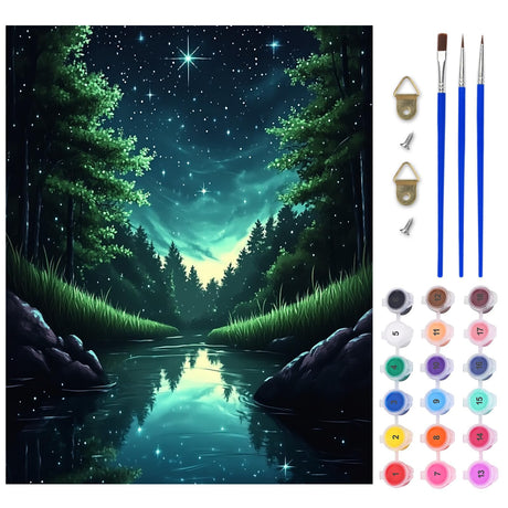 Lxmsja Serene Forest Paint by Numbers Kit for Adults, Starry Night Acrylic Paint by Numbers for Adults Beginner, DIY Craft Supplies Oil Painting Kits for Home Wall Decor 16x20 inch (No Frame) Lxmsja