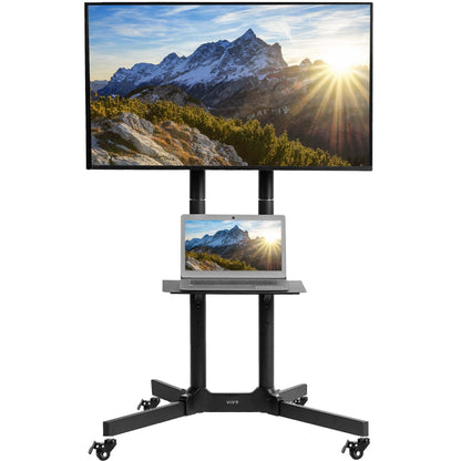 VIVO Mobile TV Cart for 32 to 83 inch Screens up to 110 lbs, LCD LED OLED 4K Smart Flat and Curved Panels, Rolling Stand with Laptop DVD Shelf, Locking Wheels, Max VESA 600x400, Black, STAND-TV03E