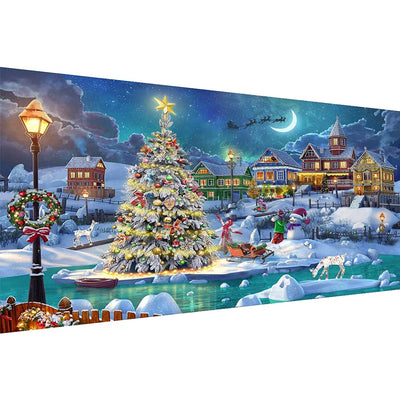 Christmas Night Diamond Painting, DIY 5D Diamond Painting Kits for Adults Full Drill, Christmas Tree with Moon Diamond Painting Well Decor 28x16 inch