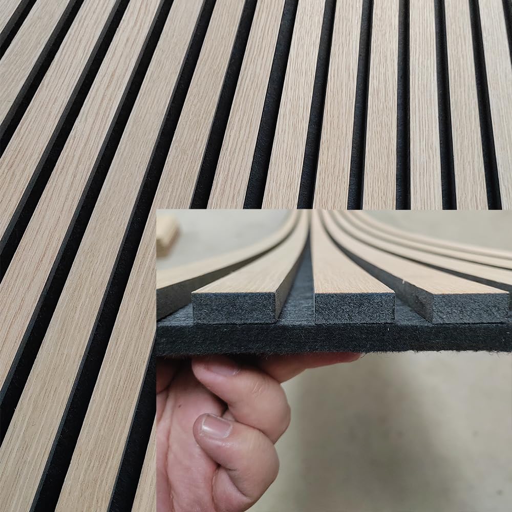 3D Natural Wood Veneer Slat Acoustic Panels (OAK) | Soundproof Celling/Wall Panels | 94.49‘’ x 23.62‘’ Cover | Wood Slat Paneling | Fluted Wall Panels Kieacia