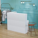 OmySalon Modern Reception Desk, L-Shaped Front Desk with Moveable Shelves and Lockable Drawers, Retail Checkout Counter Table, for Lobby Beauty Salon Office, White (55.9" W x 18.9" D x 48" H) OmySalon