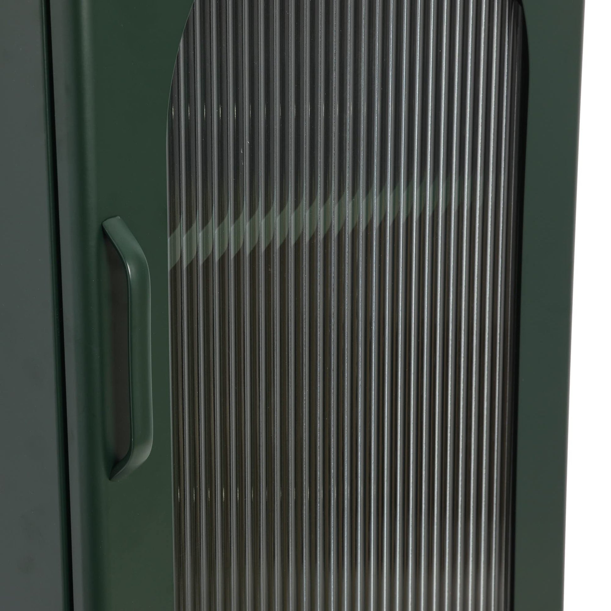 Creative Co-Op Solstice Metal Cabinet with Arched Glass Door, Dark Green - WoodArtSupply