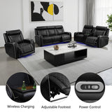 Breathing Leather Power Recliner Sofa Set Living Room Furniture Reclining Couch with LED Light/Cup Holder/USB Ports for Home Theater (3 Piece Leather Couch, Black) Plithzy