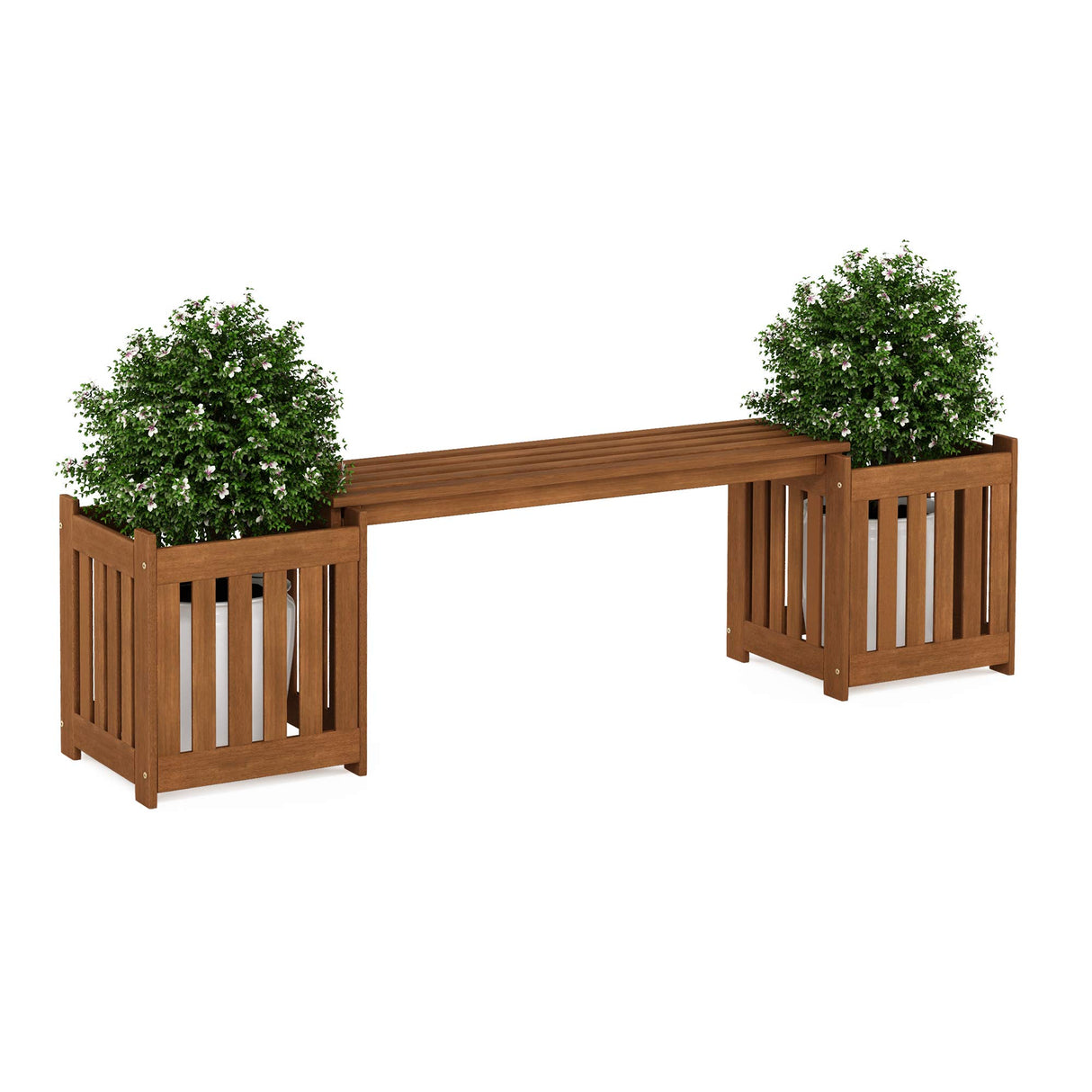 FURINNO FG19455 Tioman Hardwood Outdoor Lifestyle Flowerbox with Bench, Natural Furinno