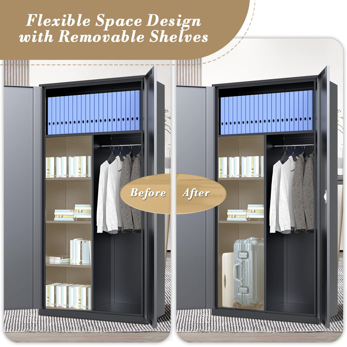 Athena Collection 72" Metal Storage Cabinet, 6 Tier Storage Cabinet with Hanging Rod and Removable Shelves, Lockable Tall Cabinet Tool Storage Unit Cabinet for Office Bedroom Garage, Gray Athena Collection