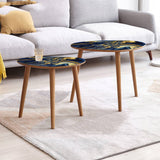 DQWIJAKX91 Small Coffee Nesting Table Luxury Blue Marble Gold Abstract Texture Indigo Ocean Blue marbling Modern Minimalist Side Table Triangle End Tea Table Center Table Set of 2Living Room Bedroom DQWIJAKX91