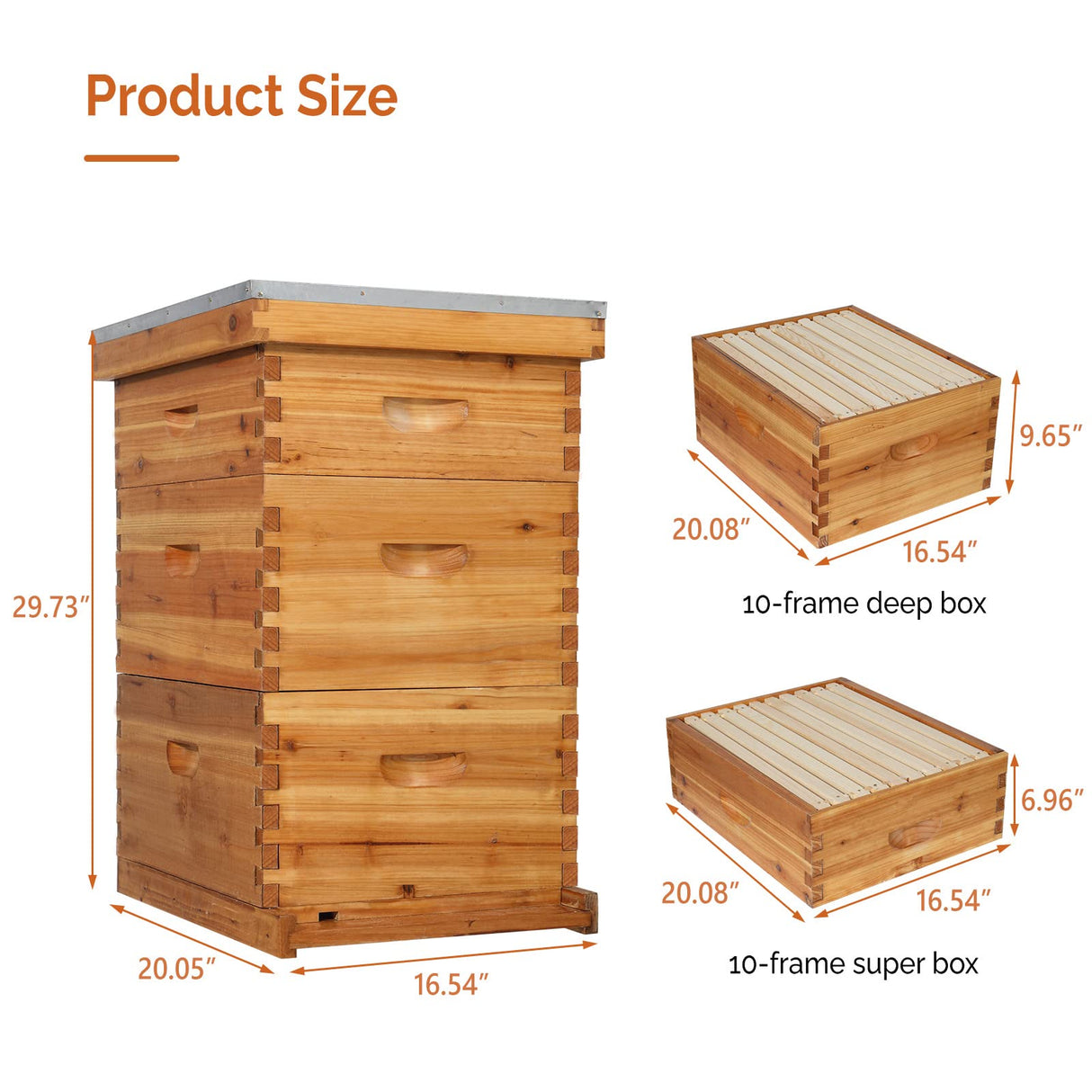VINGLI 10-Frame Bee Hive, Wax Coated Beehive Starter Kit with Frames & Beeswax Coated Foundation Sheets (3 Layer) VINGLI