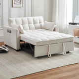 FENFSHE Futon Sofa Bed, Modern Velvet 3 in 1 Convertible Sleeper Sofa Couch Bed, Pullout Couch Bed with Adjustable Backrest, Storage Pockets and Toss Pillows for Living Room, Bedroom (Beige) FENFSHE