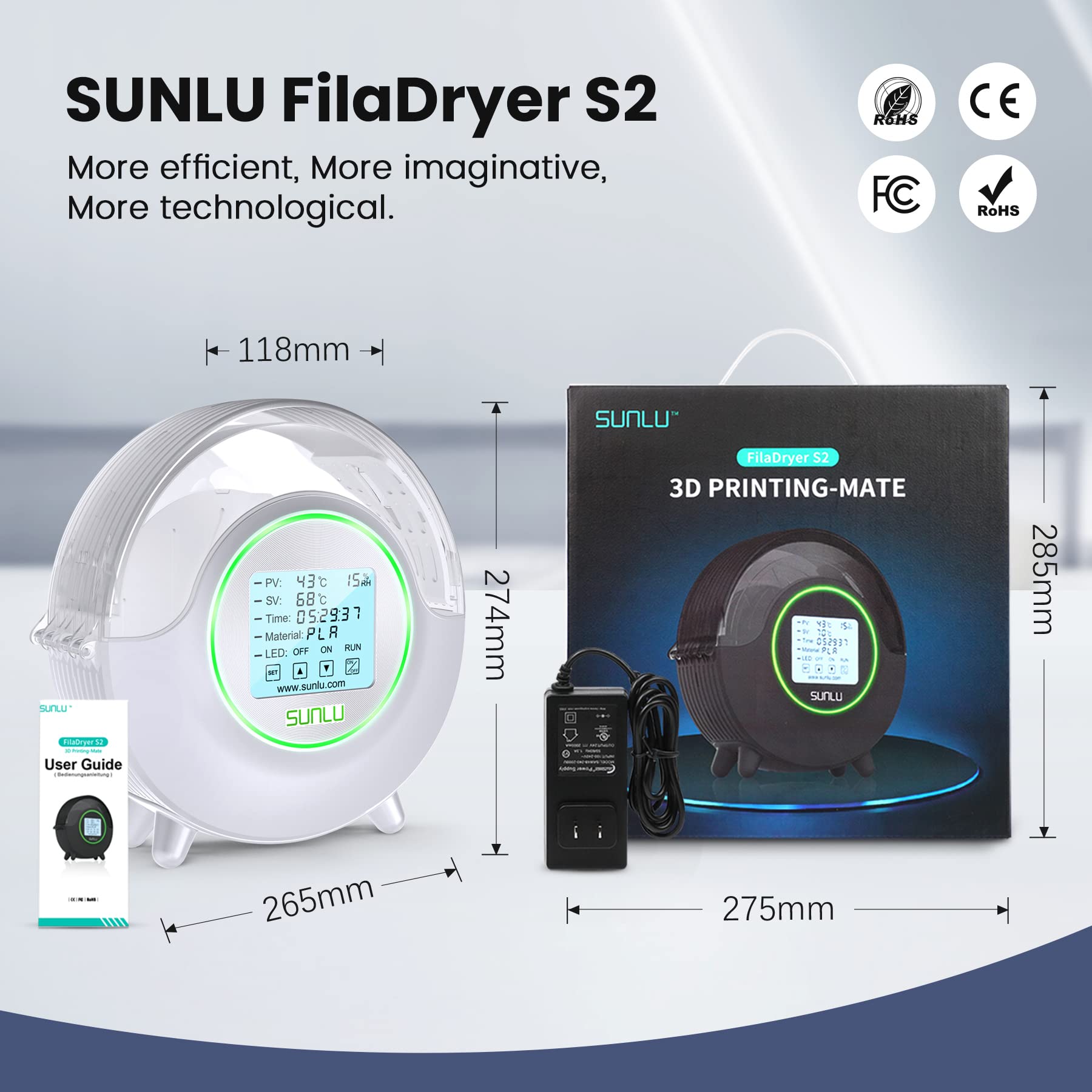 [with Fan] SUNLU Official 3D Printer Filament Dryer S2, Filament Storage Dehydrator for 3D Printing, Built-in Fan, Dryer Box S2 for PLA Nylon PA ABS PETG 1.75 2.85 3.00mm, White - WoodArtSupply