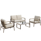 EAST OAK 4-Piece Patio Furniture Set, Outdoor Furniture Set with Thick Cushion,Waterproof Patio Conversation Set for 4, Woven Armrests Loverseat and Table for Backyard, Creamy Apricot EAST OAK