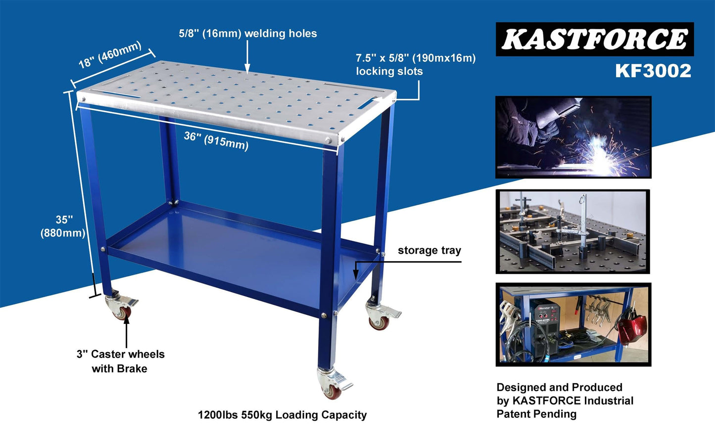 KASTFORCE KF3002 Rust-Free 36”×18” Welding Table 1200 lbs Loading Capacity, Wedling Cart Universal Work Table with 5/8" Holes, Top Thickness up to 10Ga, Withstands Heat up to 1600 Fahrenheit - WoodArtSupply