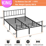 DIIYIV King Bed Frame-Classic Metal Platform Bed Frame,Mattress Foundation with Steel Slat Support,Under Foundation Storage,No Box Spring Needed, Easy Assembly, King Size DIIYIV