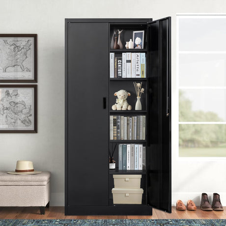 CMY Metal Storage Cabinet, 71" H Locking Cabinet with 5 Adjustable Shelves, Garage Cabinet for Office, Home, Pantry-Black CMY