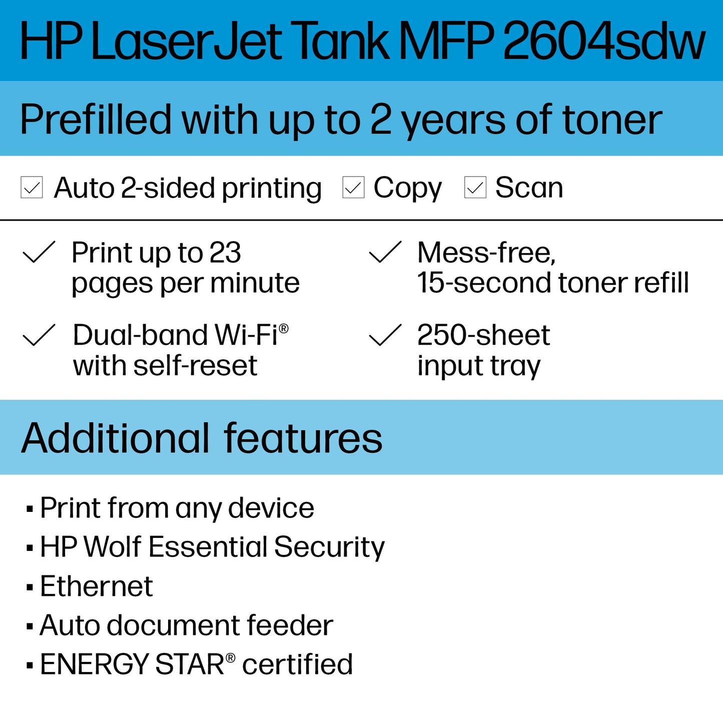 HP LaserJet-Tank MFP 2604sdw Wireless Black & White Printer Prefilled With Up to 2 Years of Original HP-Toner (381V1A)