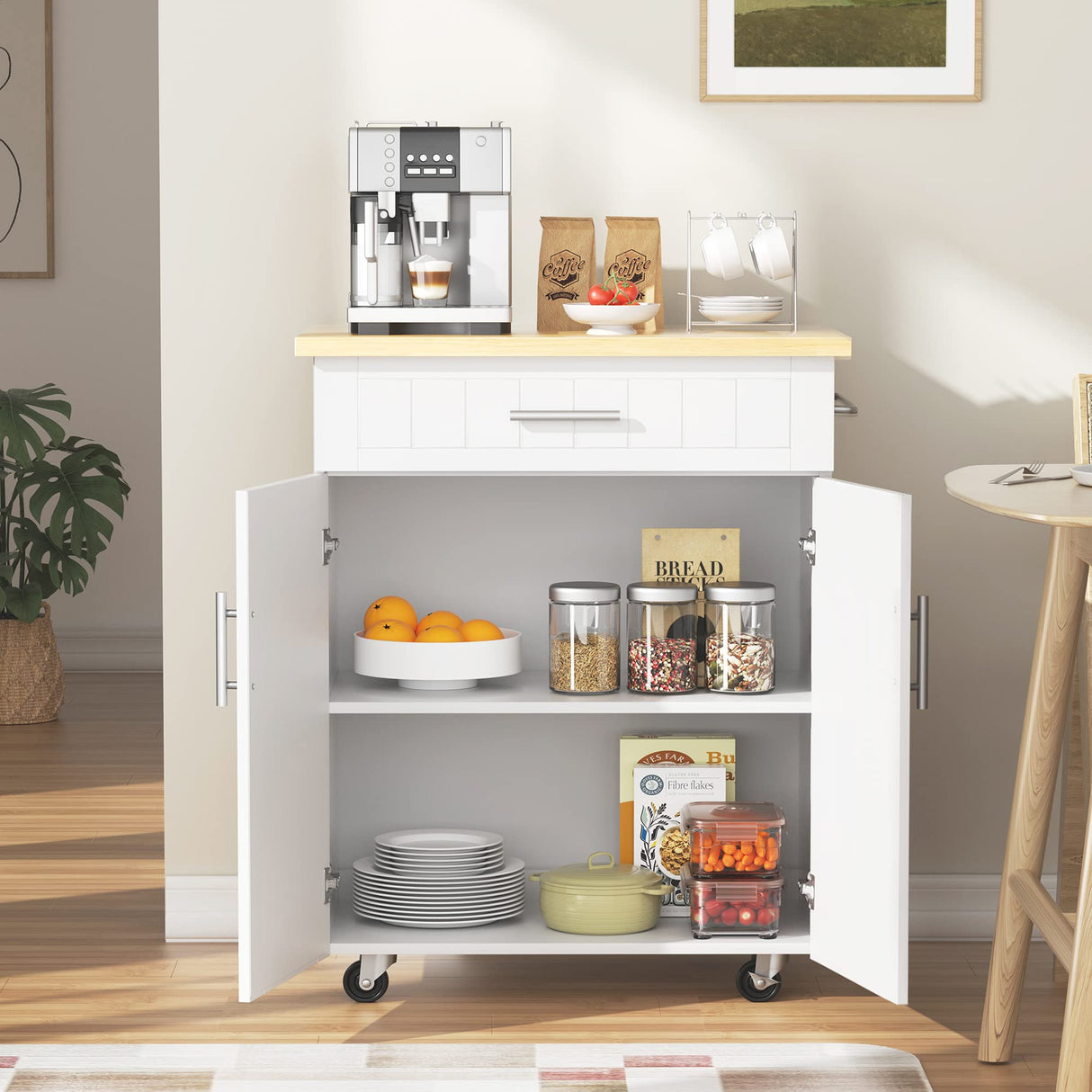 JY QAQA 26" Kitchen Island on Wheels with Storage Cabinet Kitchen Cart Cabinet with Shelves, Cart Handle for Towel Rack or Free Mobility, Portable Islands for Kitchen,White JY QAQA PET