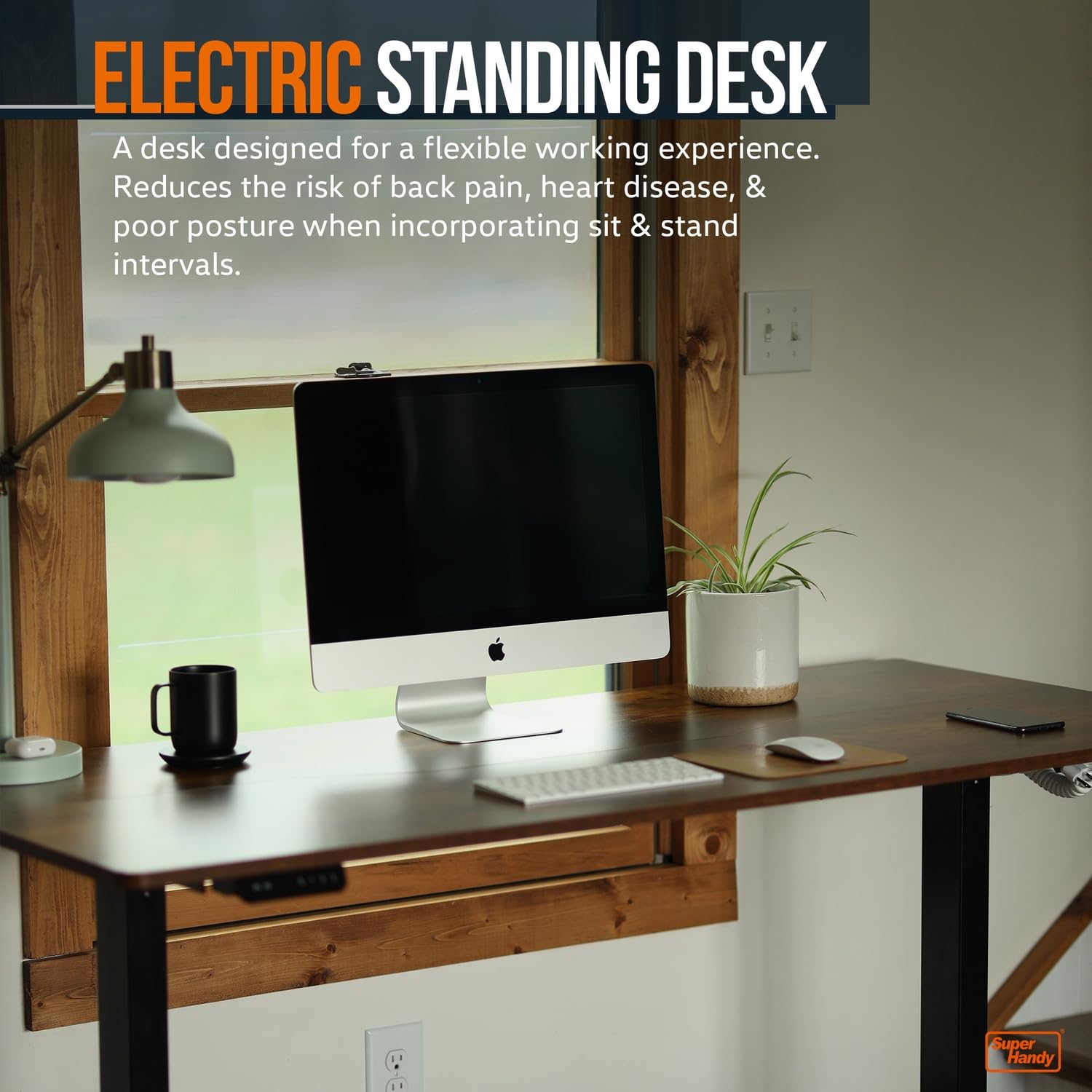 SuperHandy Standing Desk Adjustable Height (63'' x 30'') w/Wireless Charging, USB-C & AC Outlets, 3 Memory Presets - Large Electric Sit-Stand - WoodArtSupply