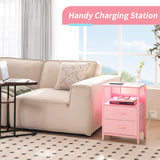 Yoobure Nightstand with Charging Station, LED Night Stand with Fabric Drawers and Storage Shelf for Bedroom, Nightstands Bedside Tables with USB Ports & Outlets, Small Night Stands, Bed Side Table Yoobure