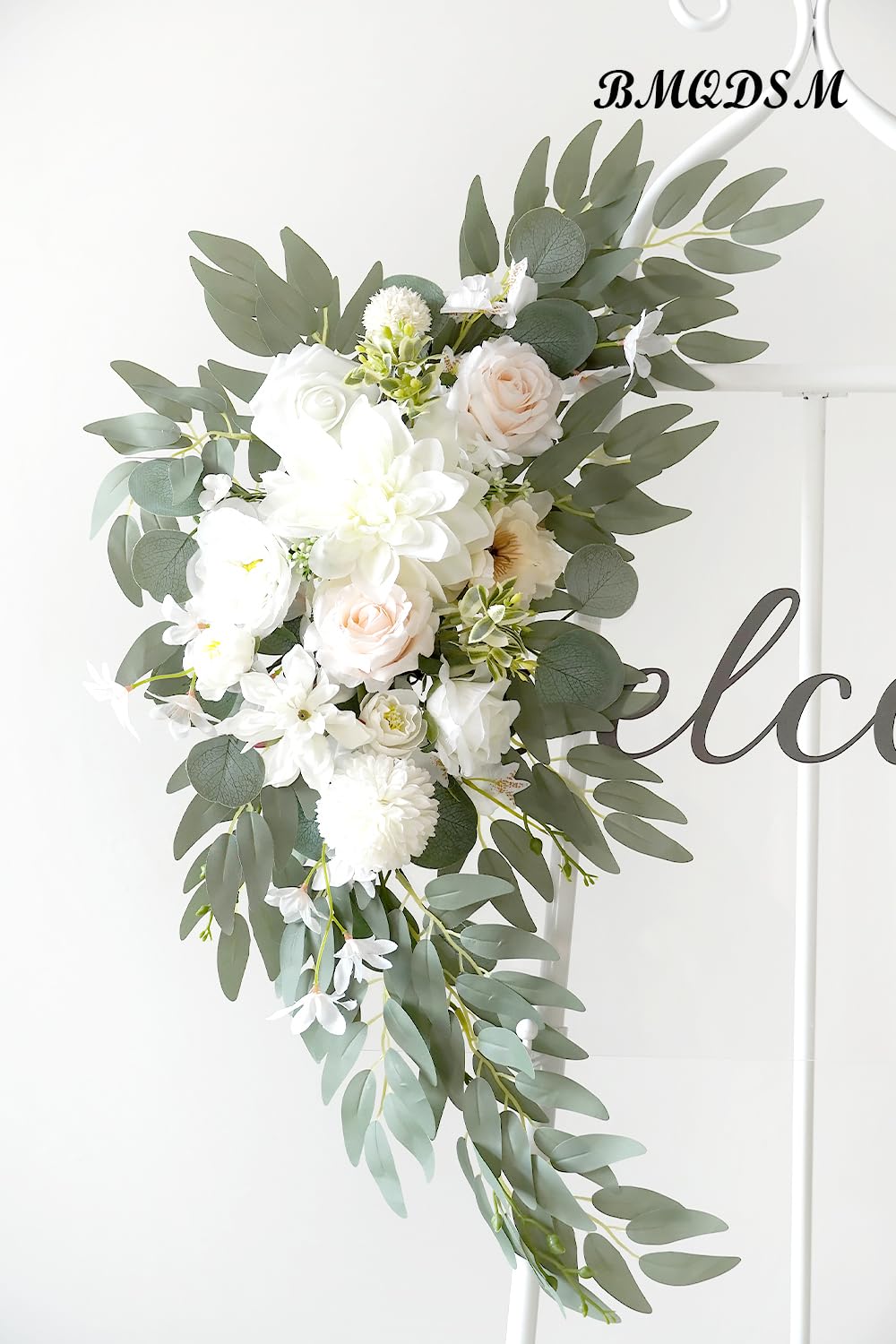 BMQDSM Wedding Arch Faux Flowers Set of 2 Greenery Garland for Wedding Decor Ceremony and Reception Backdrop Decoration (White) BMQDSM