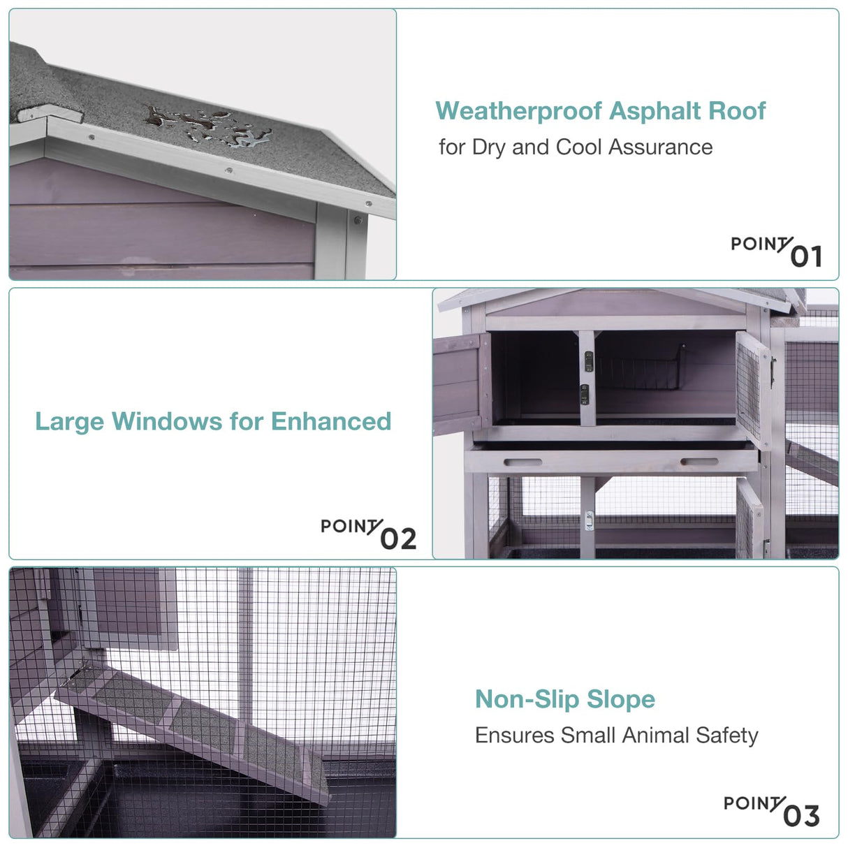 Suumerpety Rabbit Cage,Indoor Rabbit Hutch with Matel Frame and Pull Out Tray,Rabbit Hutch Chicken Coop with Run (Grey) Suumerpety