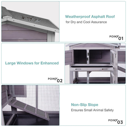 Suumerpety Rabbit Cage,Indoor Rabbit Hutch with Matel Frame and Pull Out Tray,Rabbit Hutch Chicken Coop with Run (Grey)