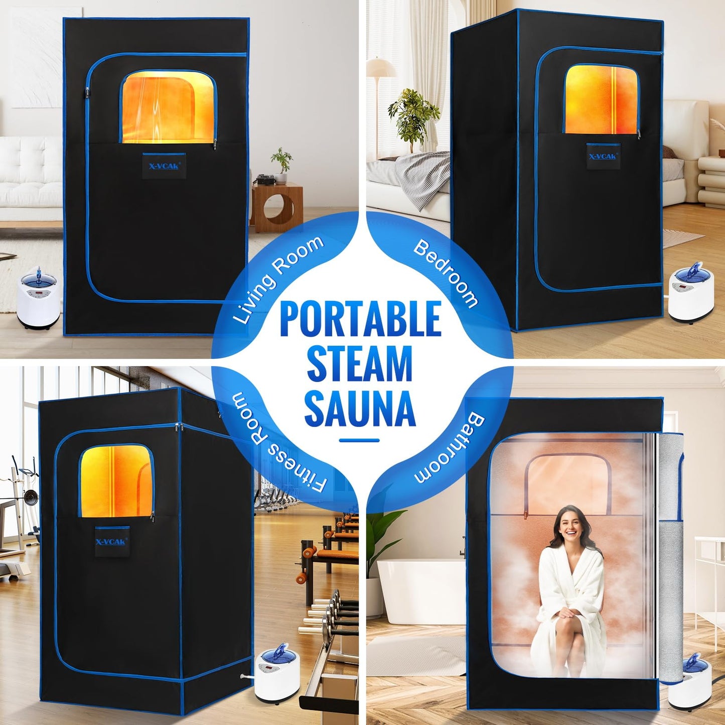 X-Vcak Sauna Box, Portable Sauna, Steam Sauna for Home with 3L Steamer, Remote Control, Folding Chair, 31.5”x 31.5”x 70.9”