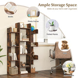 Tangkula Freestanding Tree Bookshelf, Corner Storage Organizer with 13 Open Shelves, Decorative Display Cube Shelf for Living Room, Study, Office, 34 x 9.5 x 55.5 Inch (1, Rustic Brown) Tangkula