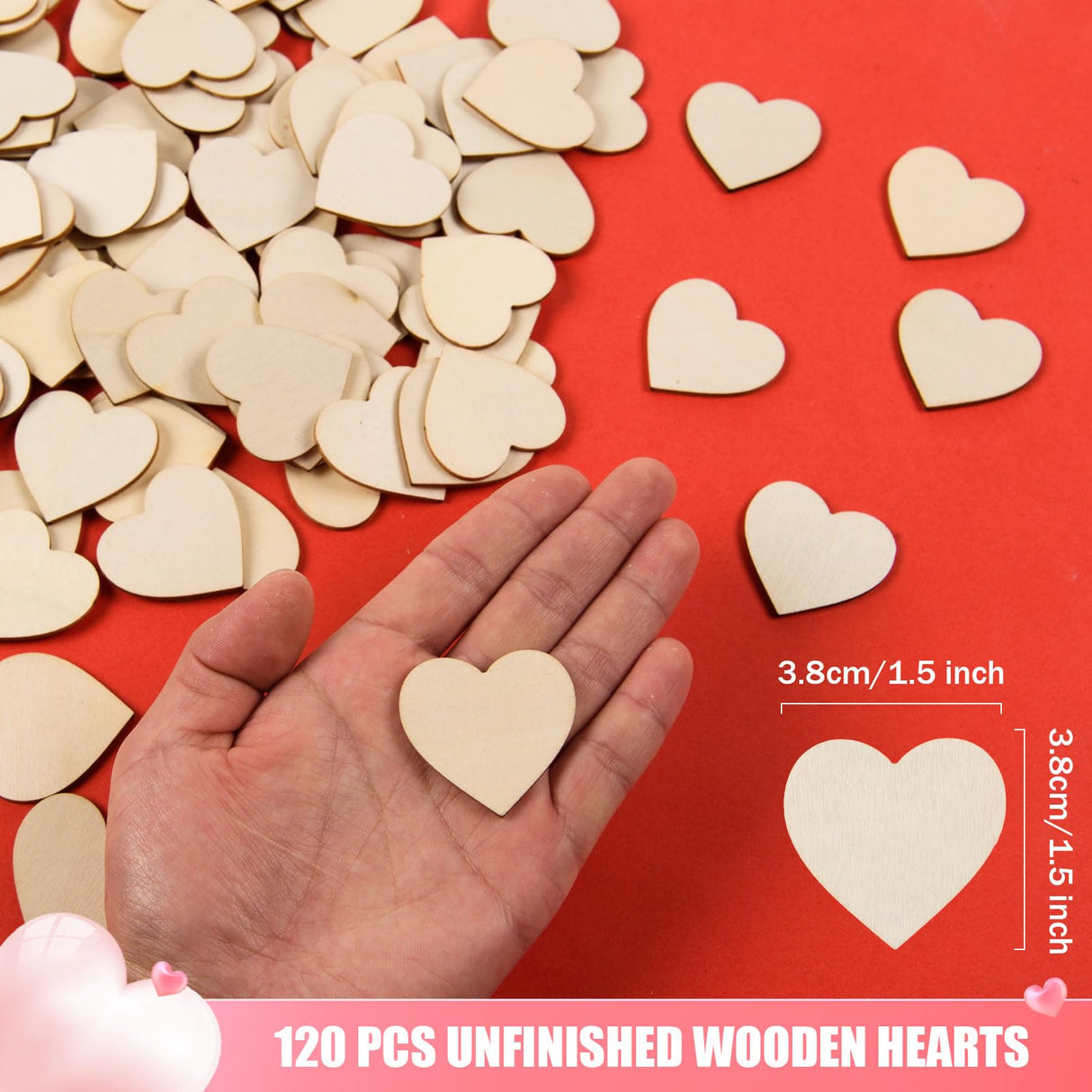 AWIZOM 120 Pcs 1.5 Inch Small Wooden Hearts for Crafts Unfinished Wood Hearts Cutouts Blank Wood Hearts Slices Embellishments for DIY Crafts, Guest Book, Valentine's Day, Wedding, Mother's Day Decor AWIZOM