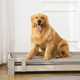 PawHut Large Dog Bed with Soft Foam Cushion, Wooden Dog Couch with Roomy Surface, Elevated, Slate Gray PawHut