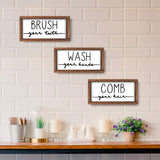 LIBWYS Bathroom Sign & Plaque (Set of 3) Wash Your Hands Brush Your Teeth Comb Your Hair Decorative Rustic Wood Farmhouse Bathroom Wall Decor (White) LIBWYS