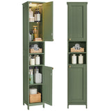 VASAGLE Tall Bathroom Cabinet with Lights, Slim Bathroom Storage Cabinet, Freestanding Narrow Cabinet with Adjustable Shelves, for Small Spaces, Modern, 11.8 Inches Wide, Forest Green UBBC566C01 VASAGLE