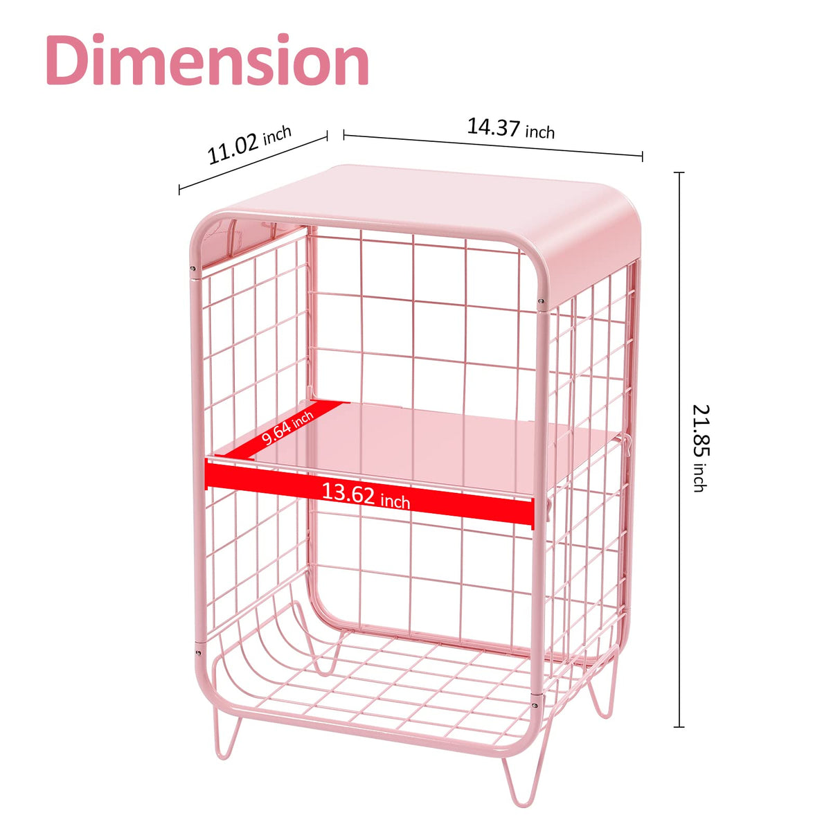 SYKIARIOL Metal Side Table,Cute Pink Nightstand,3 Tier End Table with ...