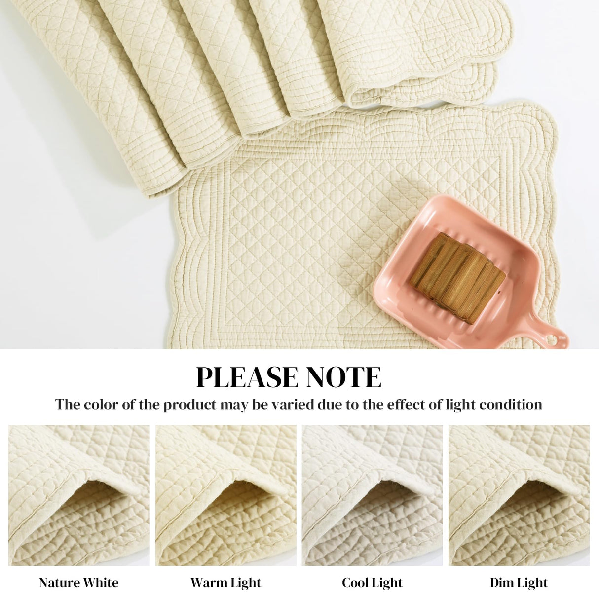 HOMBYS Quilted Placemats Set of 6 Washable-13x18 inches Rectangular Placemats for Kitchen Table-100% Cotton Fabric Rectangular Table Mats, (Flax) HOMBYS