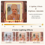 CSZZD Vanity Desk with LED Lighted Mirror, 41.3" Makeup Vanity Table with Power Outlet and Lots Storage, 6 Drawers and Storage Shelves for Bedroom, Dressing Table with RGB Cabinets, Pink CSZZD