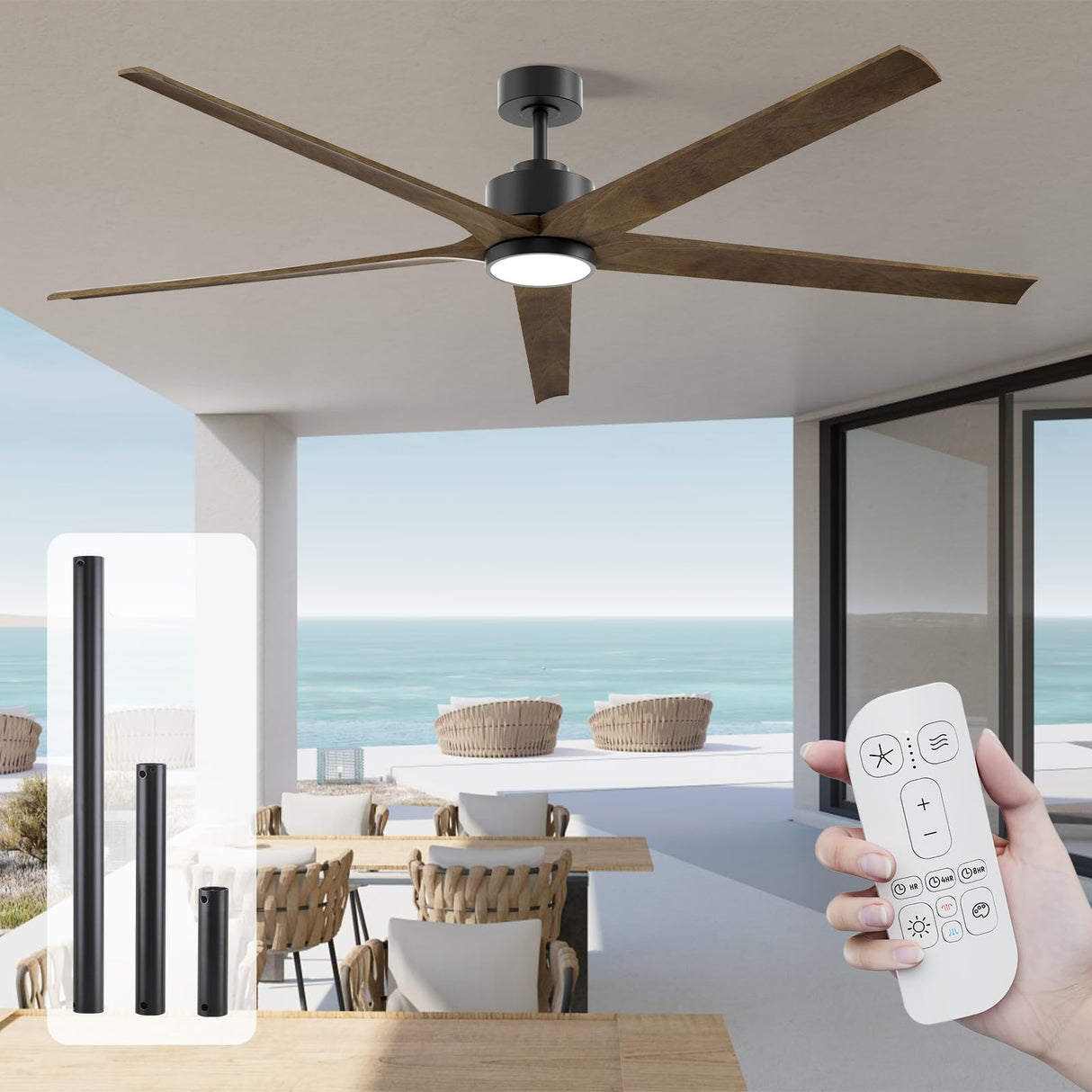 Doozoler 72 Inch Large Ceiling Fan with Light and Remote, Indoor Outdoor Ceiling Fans for Patios Bedroom, 5 Blades Wood Ceiling Fan High CFM 6-Speed Noiseless Reversible DC Motor Ceiling Fan Doozoler