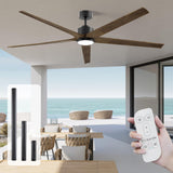 Doozoler 72 Inch Large Ceiling Fan with Light and Remote, Indoor Outdoor Ceiling Fans for Patios Bedroom, 5 Blades Wood Ceiling Fan High CFM 6-Speed Noiseless Reversible DC Motor Ceiling Fan Doozoler
