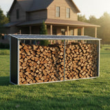 LANTRO JS Outdoor Firewood Racks 129.9", Firewood Storage Shed, Wood Sheds, Firewood Shelter, Log Holder with Roof LANTRO JS