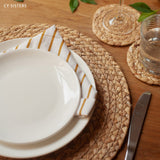 CY SISTERS Woven Placemats Round Placemats Set of 6, 13.5 Inch Wicker Placemats Circle Rattan Placemats Farmhouse Boho Braided Natural Water Hyacinth Place Mats for Indoor & Outdoor Table Decor CY SISTERS