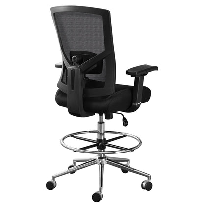 Big and Tall Drafting Chair 400 lbs, Extra Wide 21 inch Cushion, Ergonomic Standing Desk Chair Drafting Office Chair with Pressure Locking Casters, Adjustable Lumbar Support, 4D Arms - WoodArtSupply