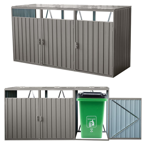 Outdoor Trash Can Storage,Metal Storage Shed,Outdoor Storage Shed for Garbage Cans, Garden Accessories, Backyard, and Patio Use, Lockable, Light Grey Zjjseloru