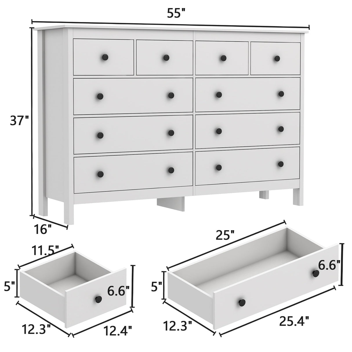 wanan 10 Drawer Dresser, 55" Modern White Dressers and Chests of Drawers, 10 Drawer Wide Dressers for Bedroom wanan